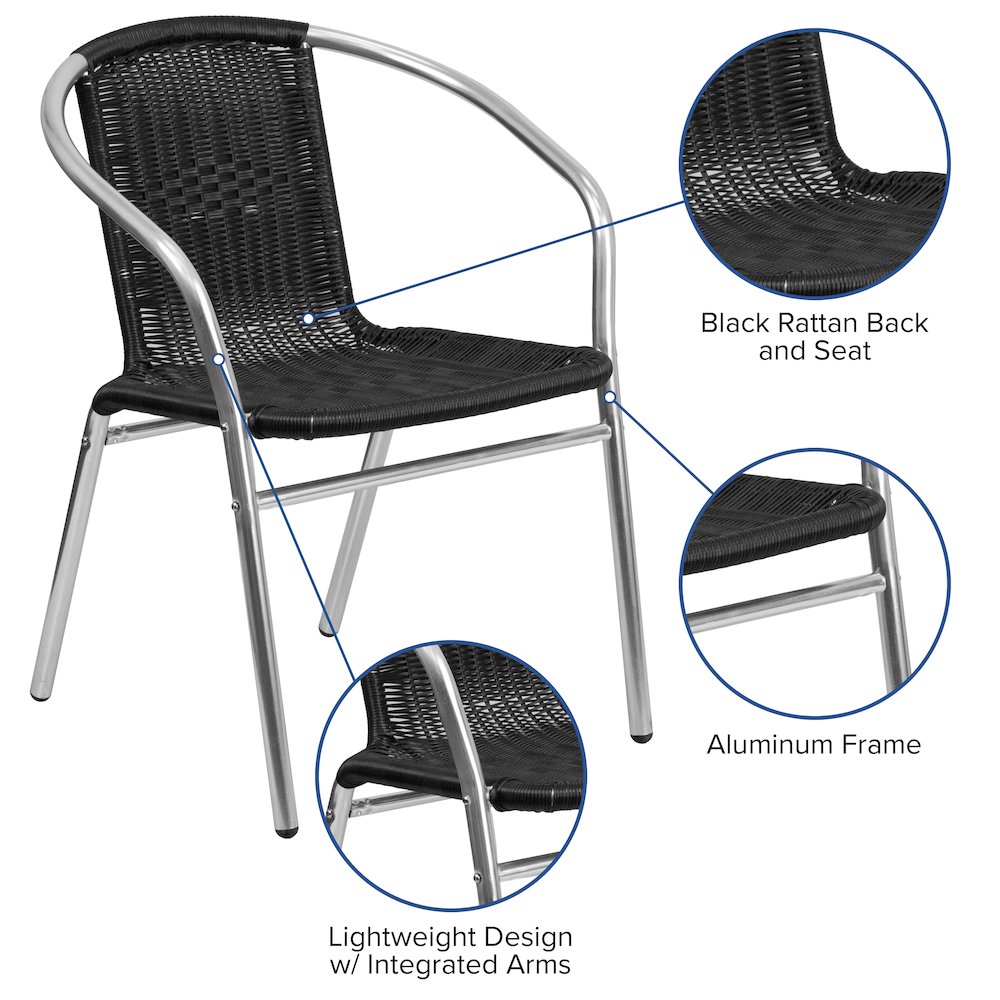 Commercial Aluminum and Black Rattan Indoor-Outdoor Restaurant Stack Chair. Picture 5