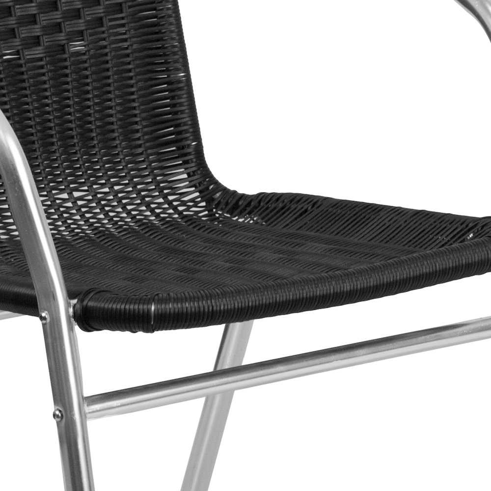 Commercial Aluminum and Black Rattan Indoor-Outdoor Restaurant Stack Chair. Picture 11