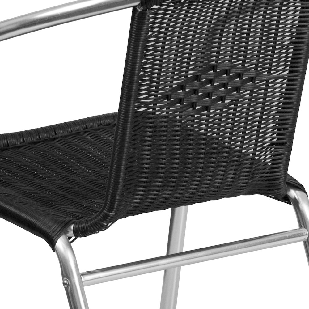 Commercial Aluminum and Black Rattan Indoor-Outdoor Restaurant Stack Chair. Picture 8