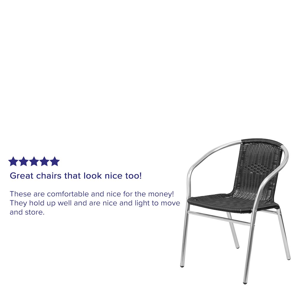 Commercial Aluminum and Black Rattan Indoor-Outdoor Restaurant Stack Chair. Picture 4
