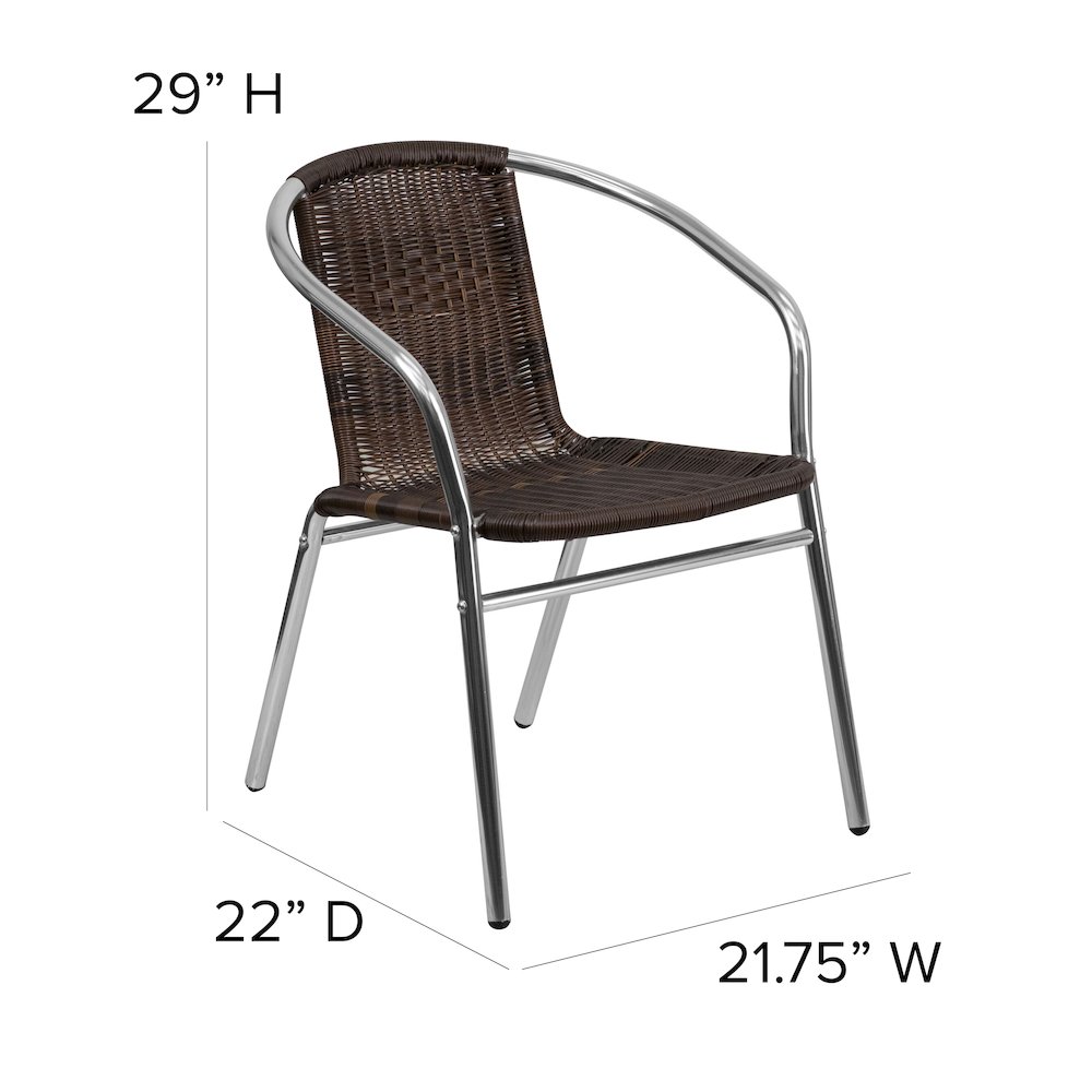 Aluminum and Dark Brown Rattan Indoor-Outdoor Restaurant Stack Chair. Picture 6