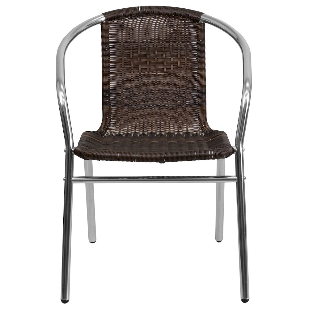 Aluminum and Dark Brown Rattan Indoor-Outdoor Restaurant Stack Chair. Picture 10