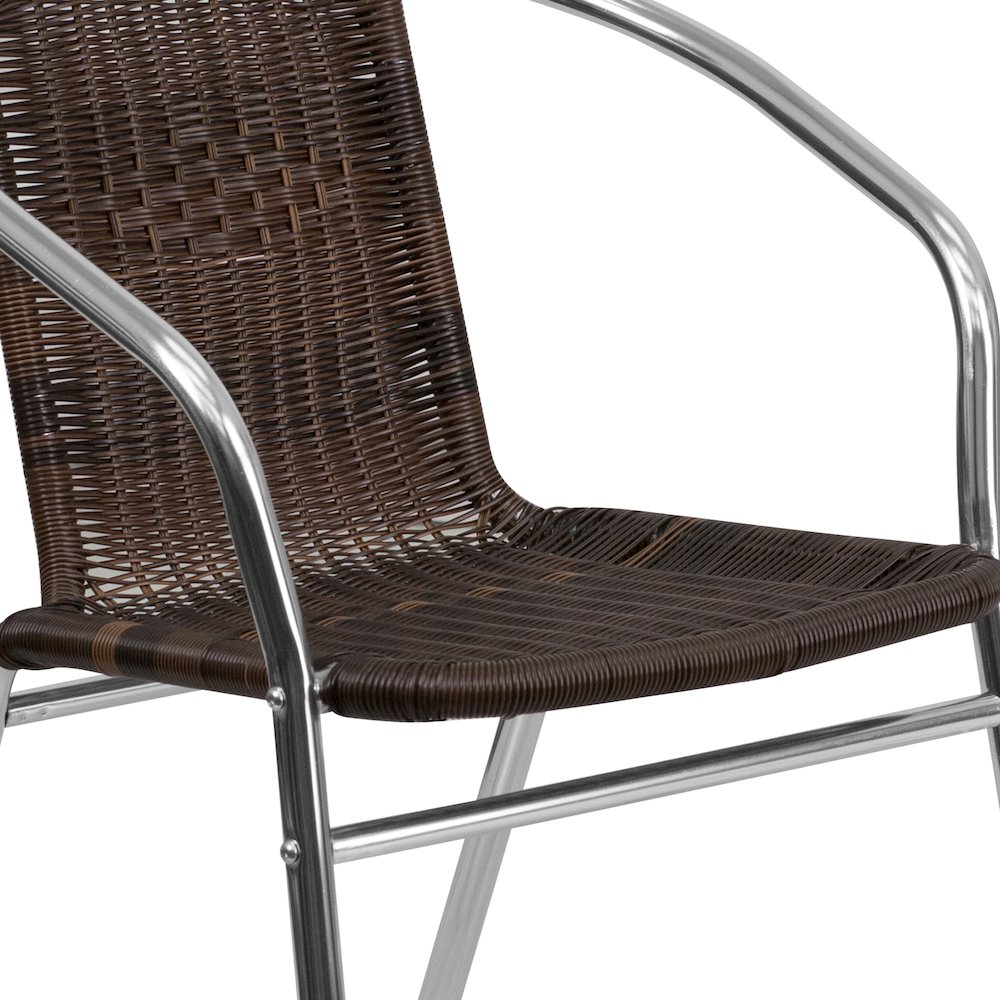 Aluminum and Dark Brown Rattan Indoor-Outdoor Restaurant Stack Chair. Picture 11