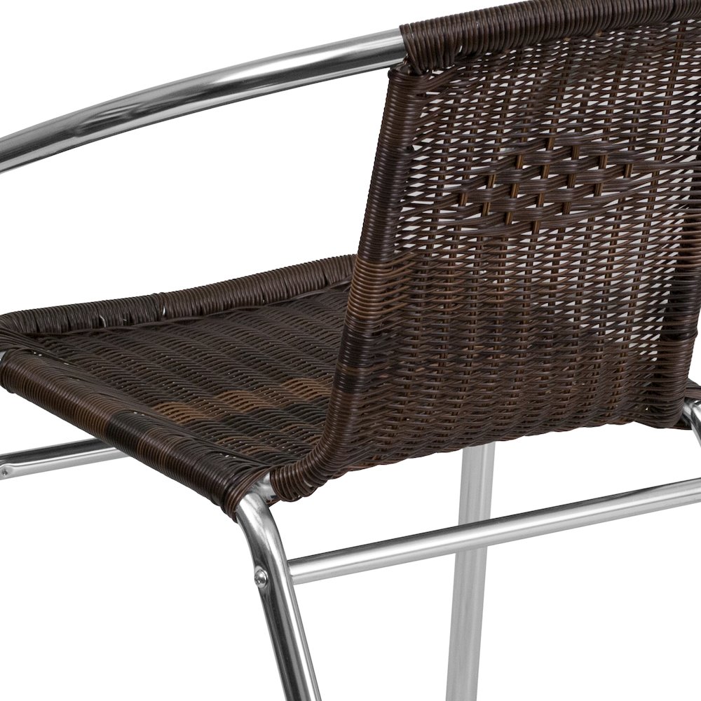 Aluminum and Dark Brown Rattan Indoor-Outdoor Restaurant Stack Chair. Picture 8