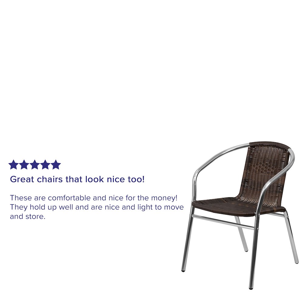 Aluminum and Dark Brown Rattan Indoor-Outdoor Restaurant Stack Chair. Picture 4