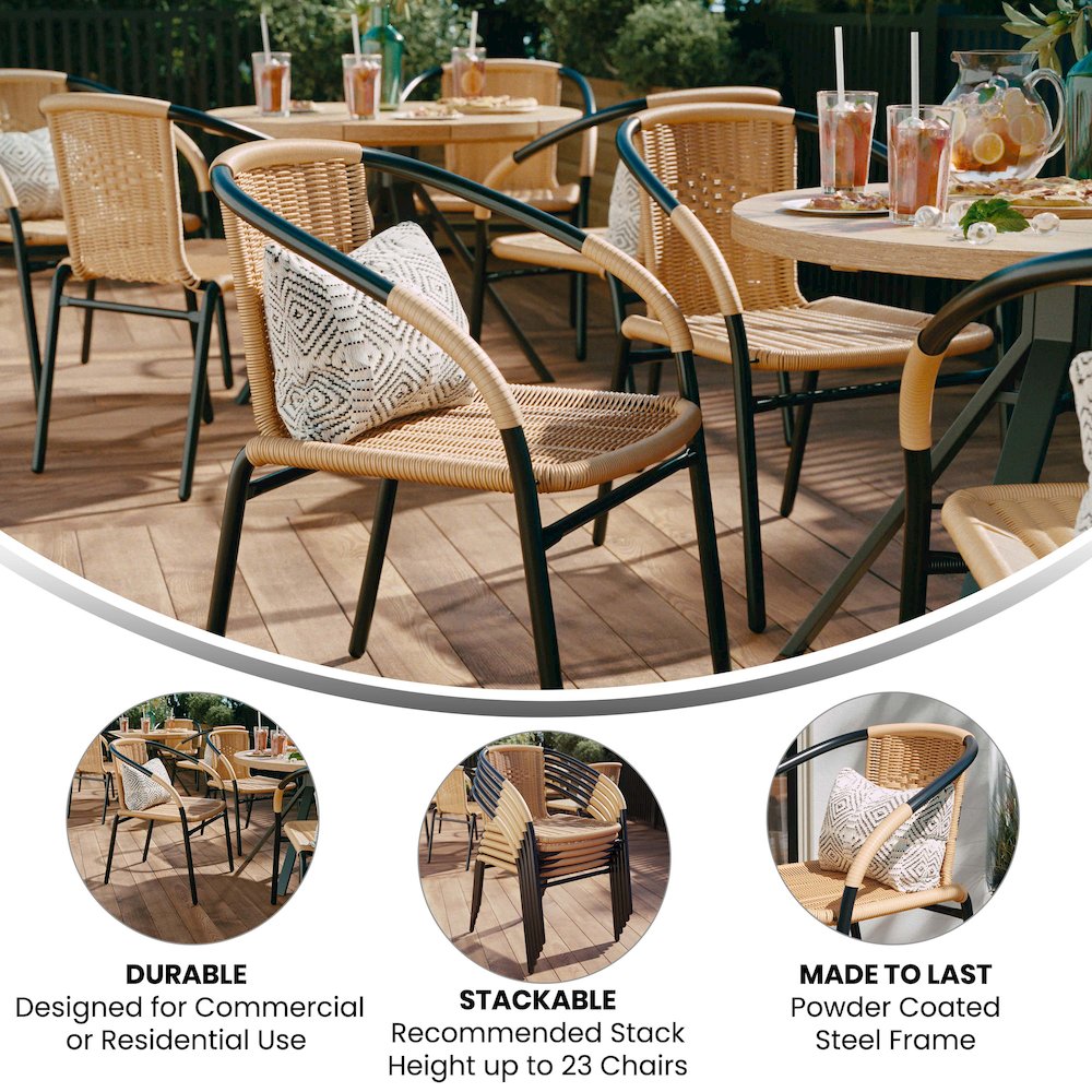 2 Pack Beige Rattan Indoor-Outdoor Restaurant Stack Chair. Picture 5