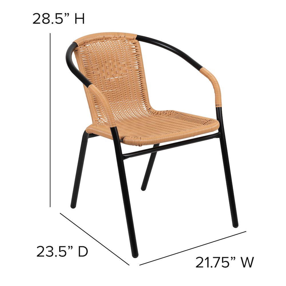 2 Pack Beige Rattan Indoor-Outdoor Restaurant Stack Chair. Picture 6