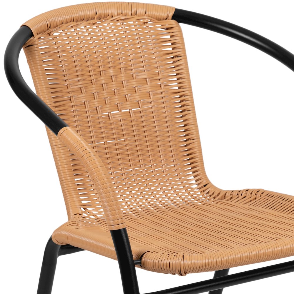2 Pack Beige Rattan Indoor-Outdoor Restaurant Stack Chair. Picture 10