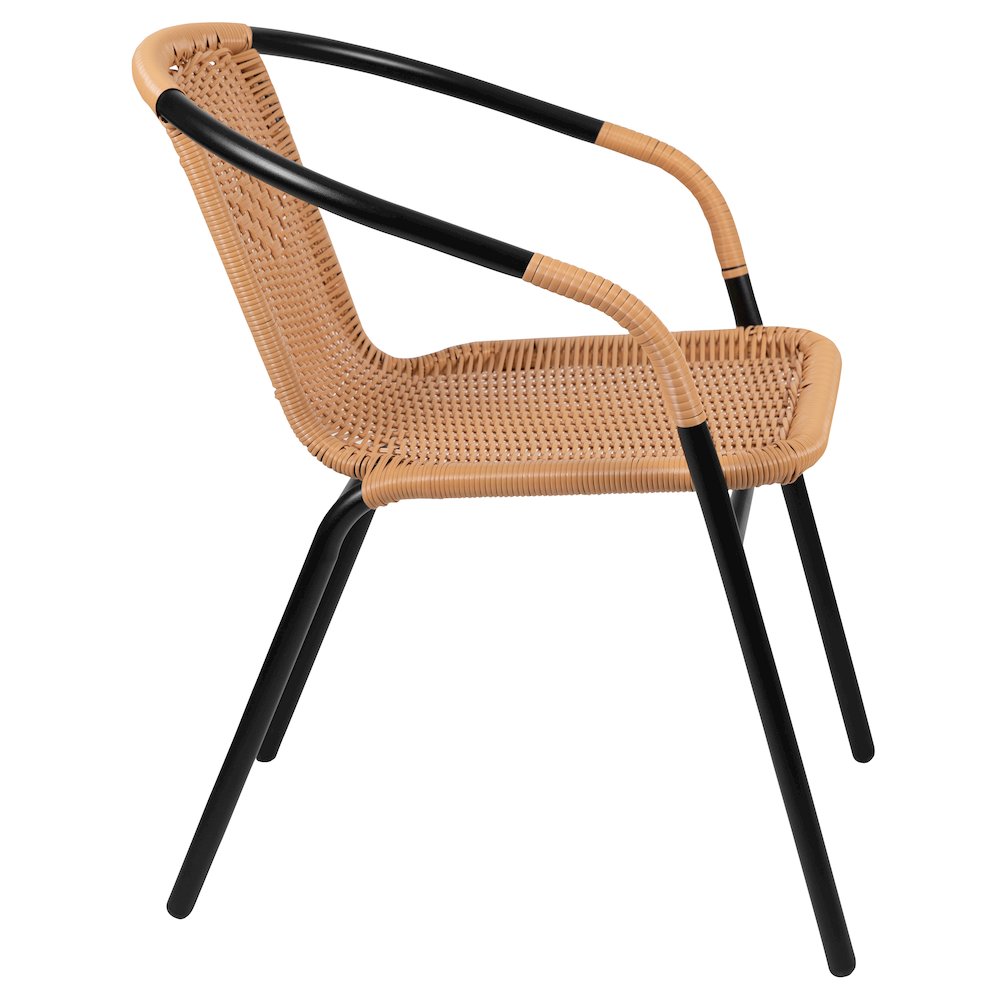 2 Pack Beige Rattan Indoor-Outdoor Restaurant Stack Chair. Picture 11