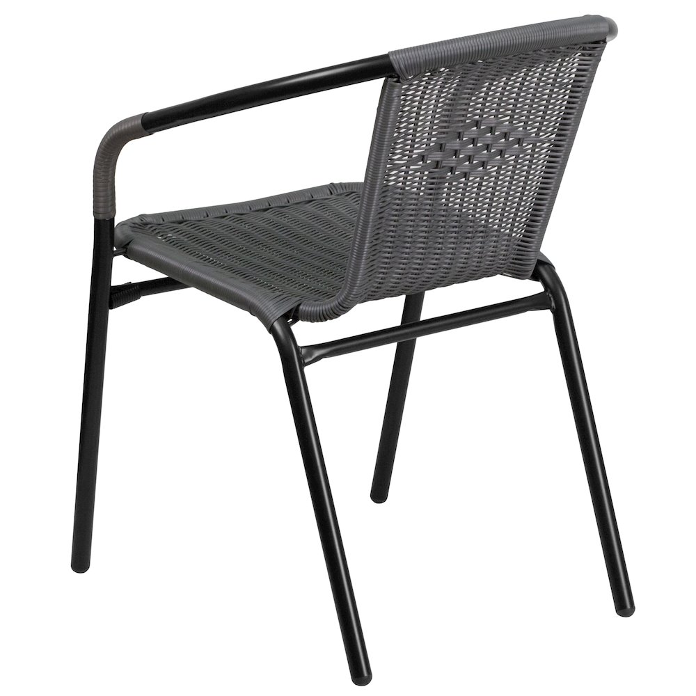 2 Pack Gray Rattan Indoor-Outdoor Restaurant Stack Chair. Picture 9