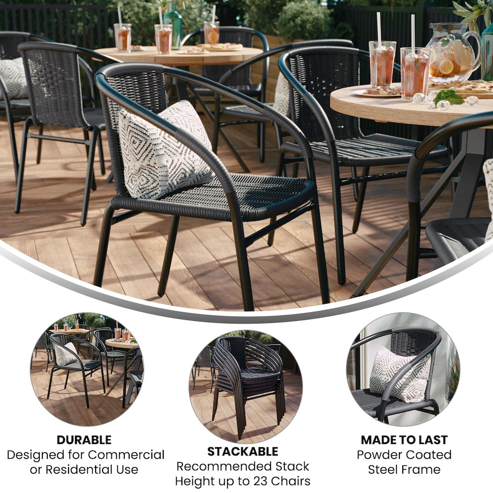 2 Pack Gray Rattan Indoor-Outdoor Restaurant Stack Chair. Picture 5