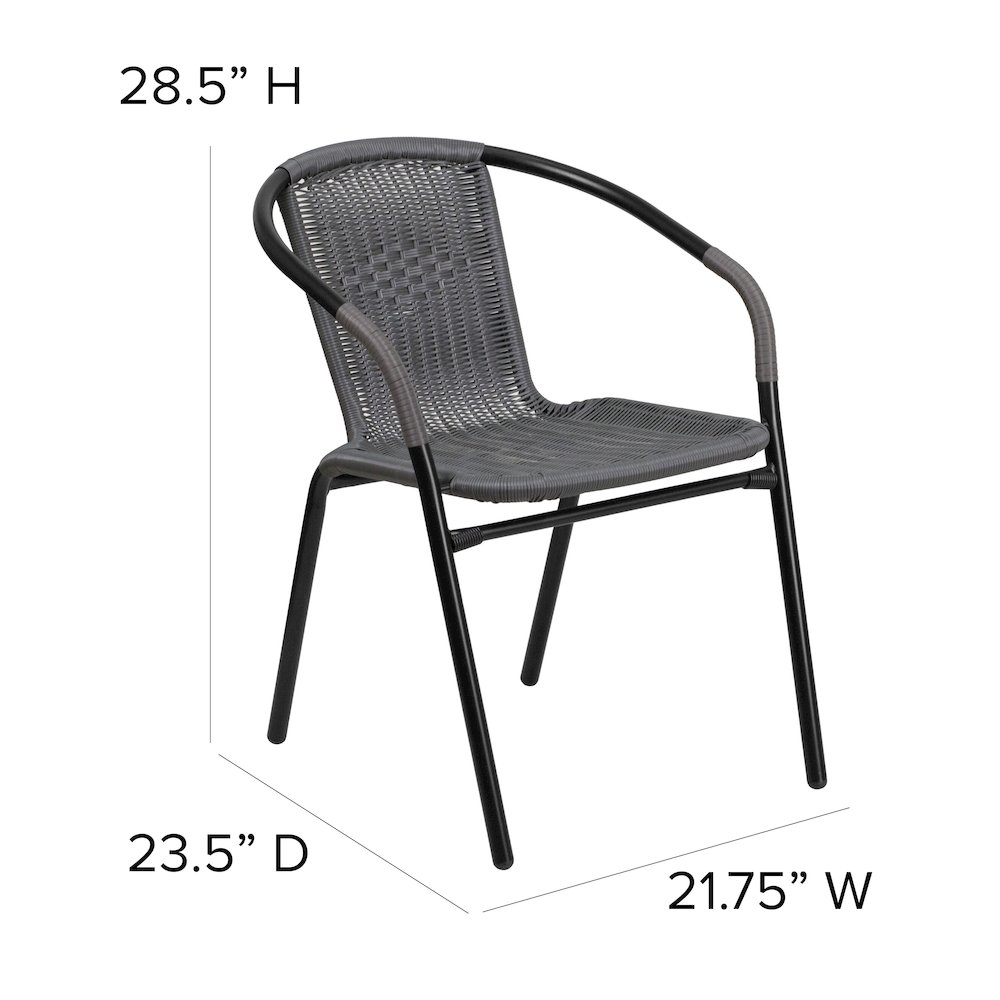 2 Pack Gray Rattan Indoor-Outdoor Restaurant Stack Chair. Picture 6