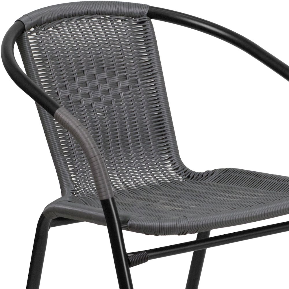 2 Pack Gray Rattan Indoor-Outdoor Restaurant Stack Chair. Picture 10