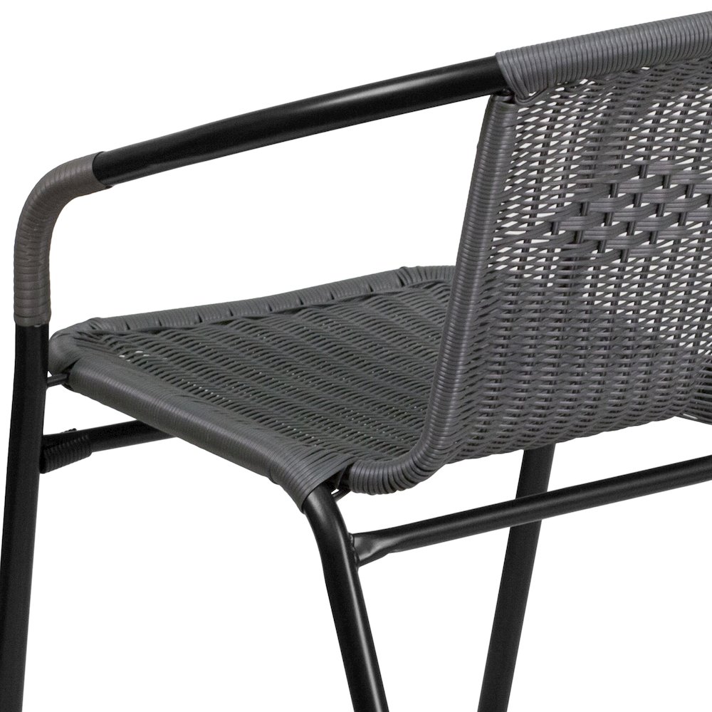 2 Pack Gray Rattan Indoor-Outdoor Restaurant Stack Chair. Picture 13