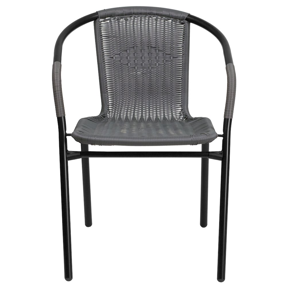 2 Pack Gray Rattan Indoor-Outdoor Restaurant Stack Chair. Picture 12