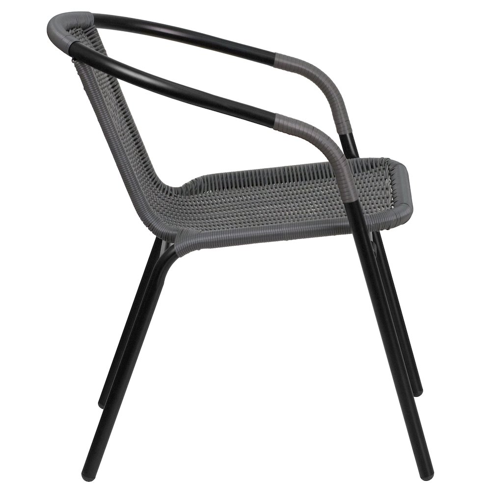 2 Pack Gray Rattan Indoor-Outdoor Restaurant Stack Chair. Picture 11