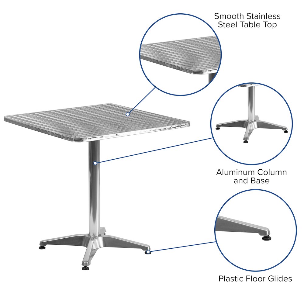 27.5'' Square Aluminum Indoor-Outdoor Table with Base. Picture 5