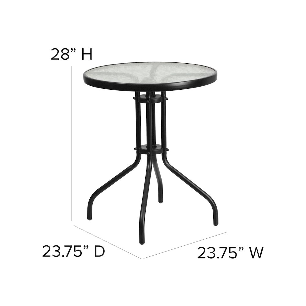 3 Piece Set - 23.75" Tempered Glass Patio Table, 2 Gray Stack Chairs. Picture 6