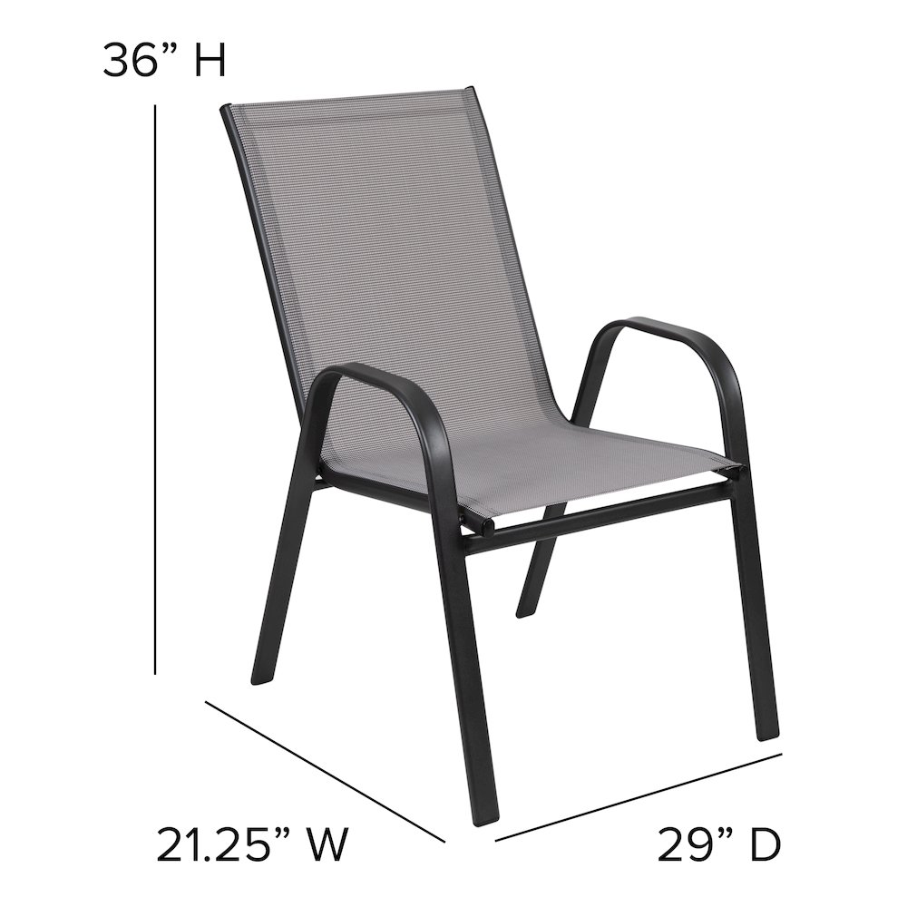 3 Piece Set - 23.75" Tempered Glass Patio Table, 2 Gray Stack Chairs. Picture 7