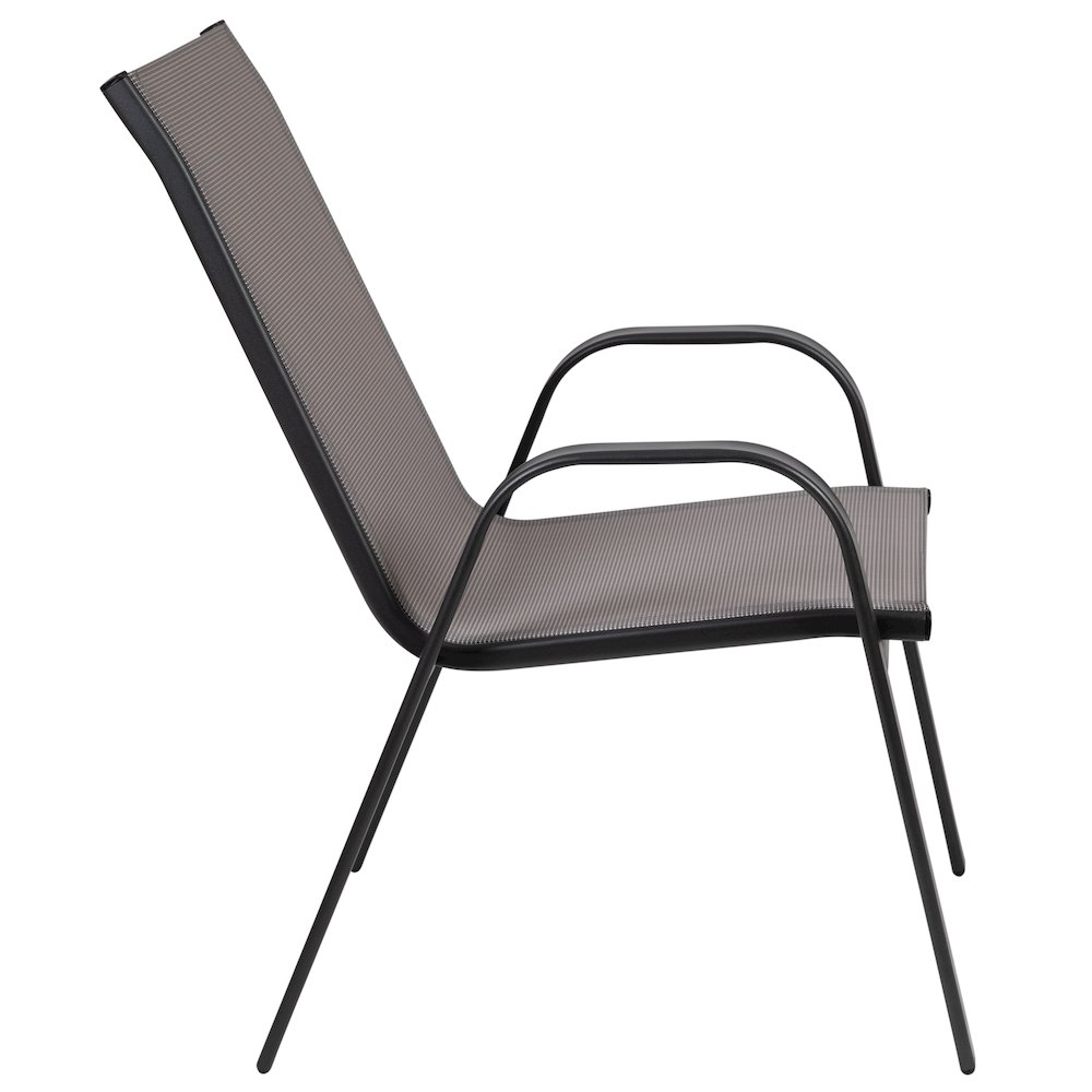 3 Piece Set - 23.75" Tempered Glass Patio Table, 2 Gray Stack Chairs. Picture 10