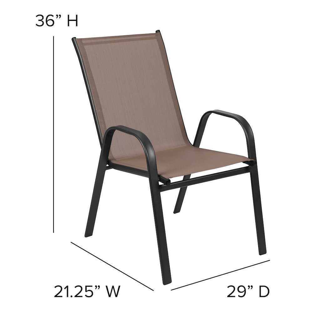 5 Piece Set - 31.5" Tempered Glass Patio Table, 4 Brown Stack Chairs. Picture 7