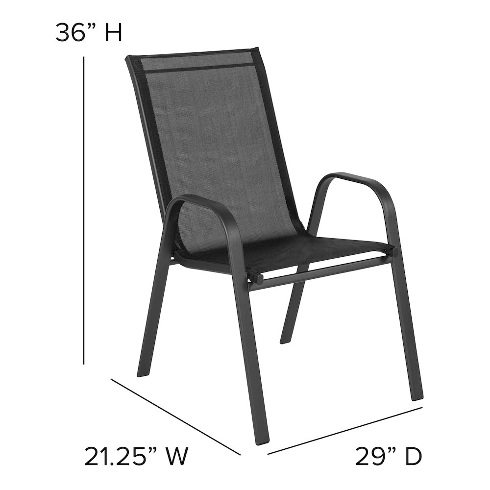 3 Piece Set - 23.5" Tempered Glass Patio Table, 2 Black Stack Chairs. Picture 7