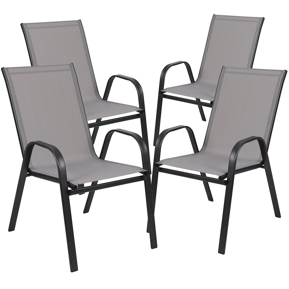 3 Piece Set - 23.5" Tempered Glass Patio Table, 2 Gray Stack Chairs. Picture 9