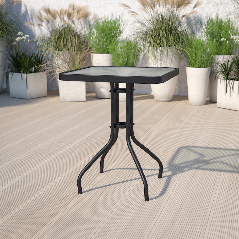 23.5'' Square Tempered Glass Metal Table. Picture 2