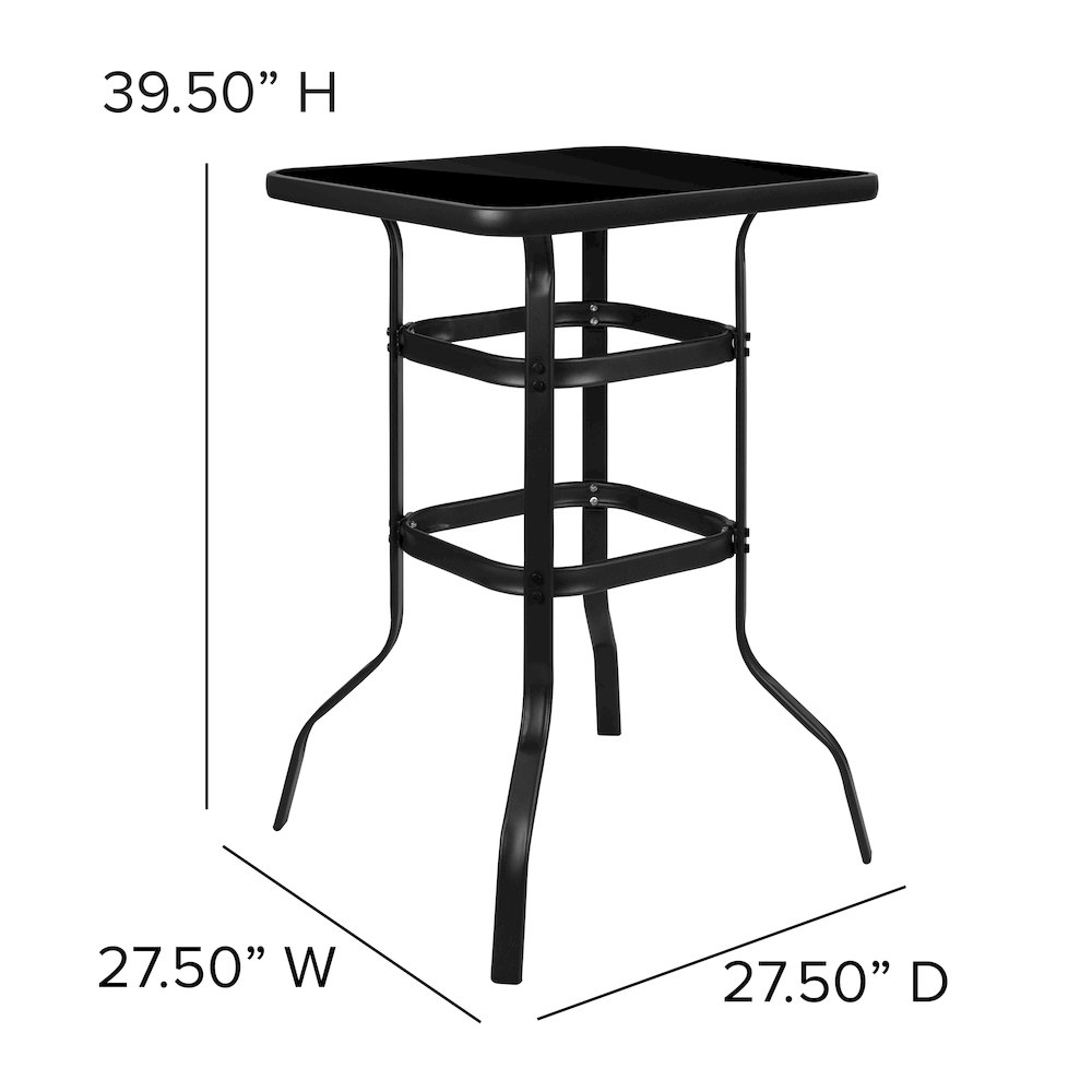 Dining Set - 4-Person Bistro Set - Brazos Glass Bar Table with Navy Patio Stools. Picture 6