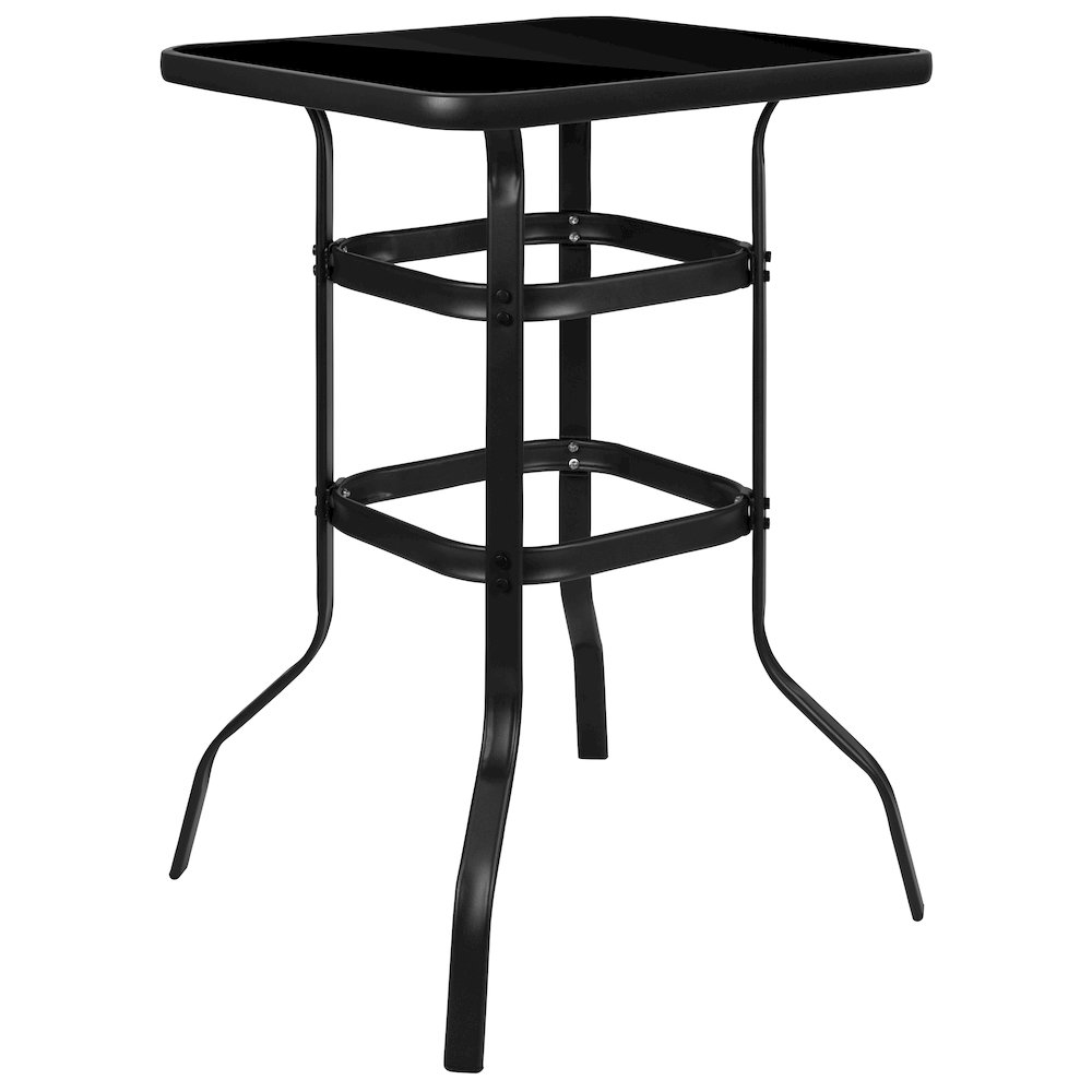 Dining Set - 4-Person Bistro Set - Brazos Glass Bar Table with Navy Patio Stools. Picture 9
