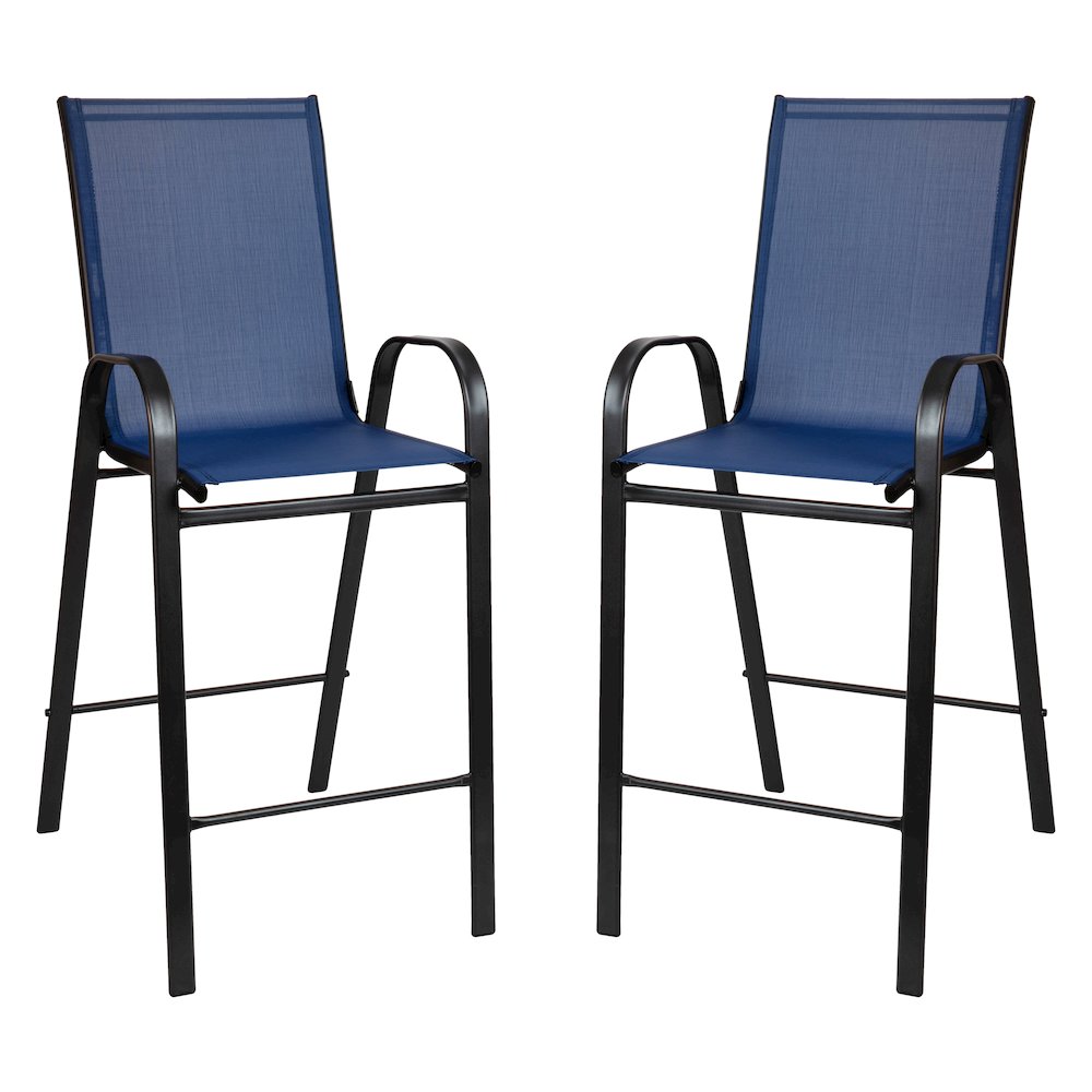 Dining Set - 4-Person Bistro Set - Brazos Glass Bar Table with Navy Patio Stools. Picture 10