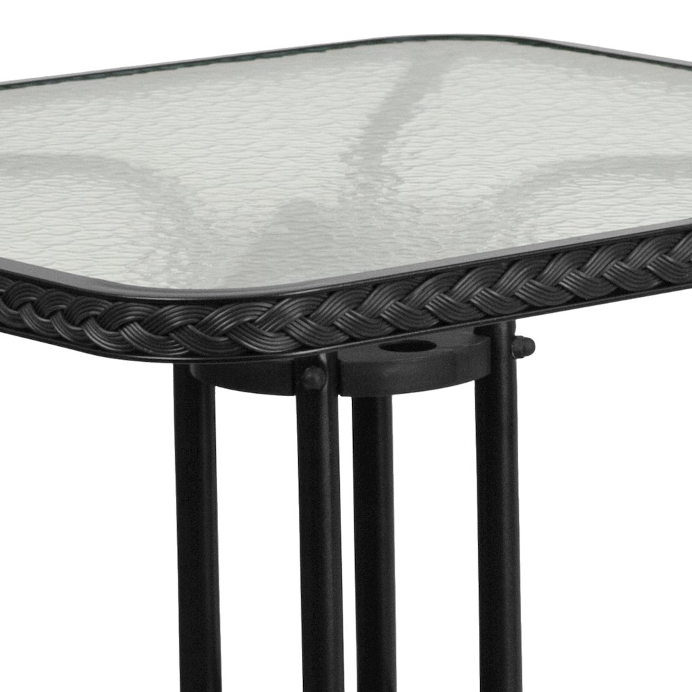 28'' Square Tempered Glass Metal Table with Black Rattan Edging. Picture 8