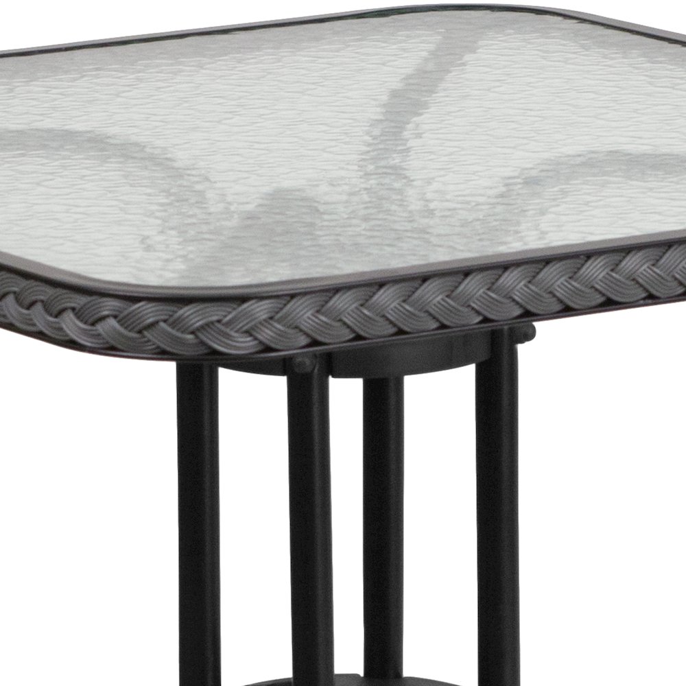 28'' Square Tempered Glass Metal Table with Gray Rattan Edging. Picture 8