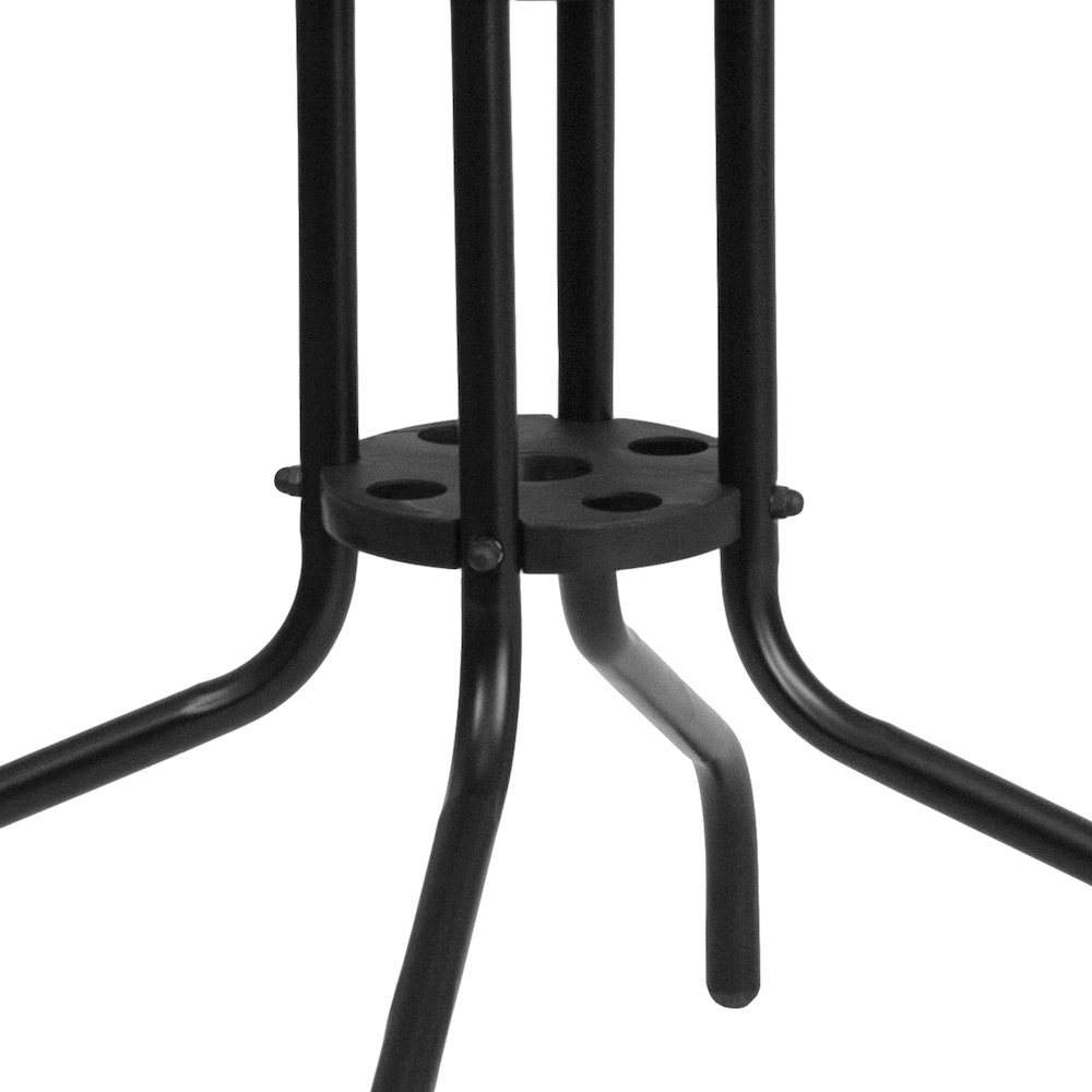 28'' Square Tempered Glass Metal Table with Gray Rattan Edging. Picture 7