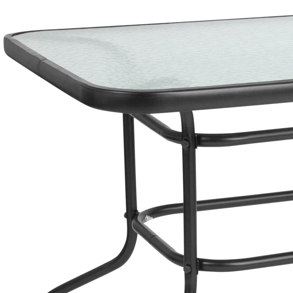 31.5" x 55" Rectangular Tempered Glass Metal Table with Umbrella Hole. Picture 11