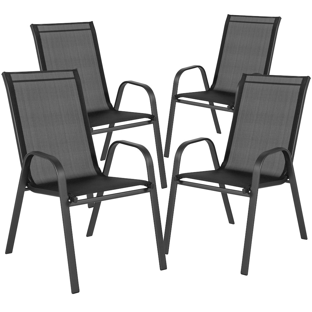 7 Piece Set - 55" Tempered Glass Patio Table, 6 Black Stack Chairs. Picture 9