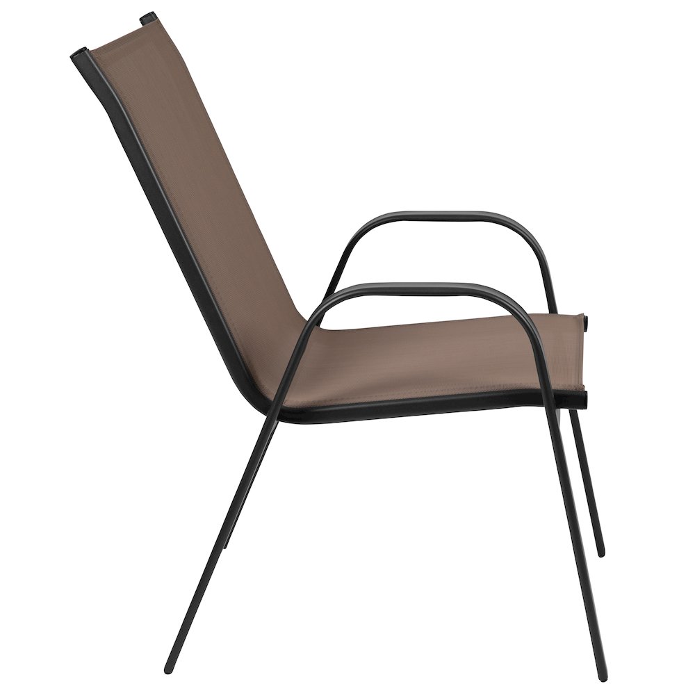 5 Piece Set - 55" Tempered Glass Patio Table, 4 Brown Stack Chairs. Picture 10