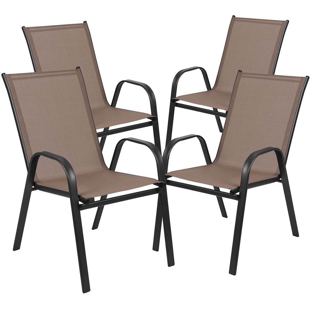 7 Piece Set - 55" Tempered Glass Patio Table, 6 Brown Stack Chairs. Picture 9