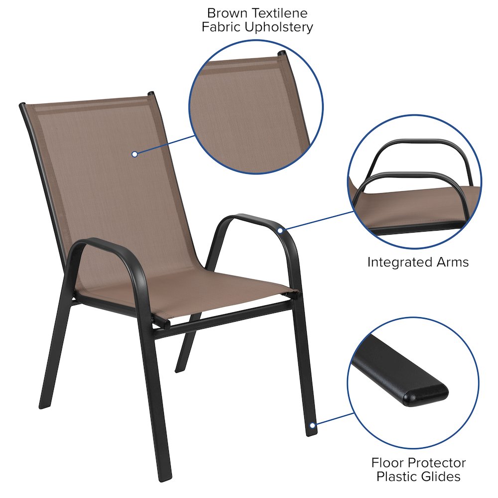 7 Piece Set - 55" Tempered Glass Patio Table, 6 Brown Stack Chairs. Picture 5