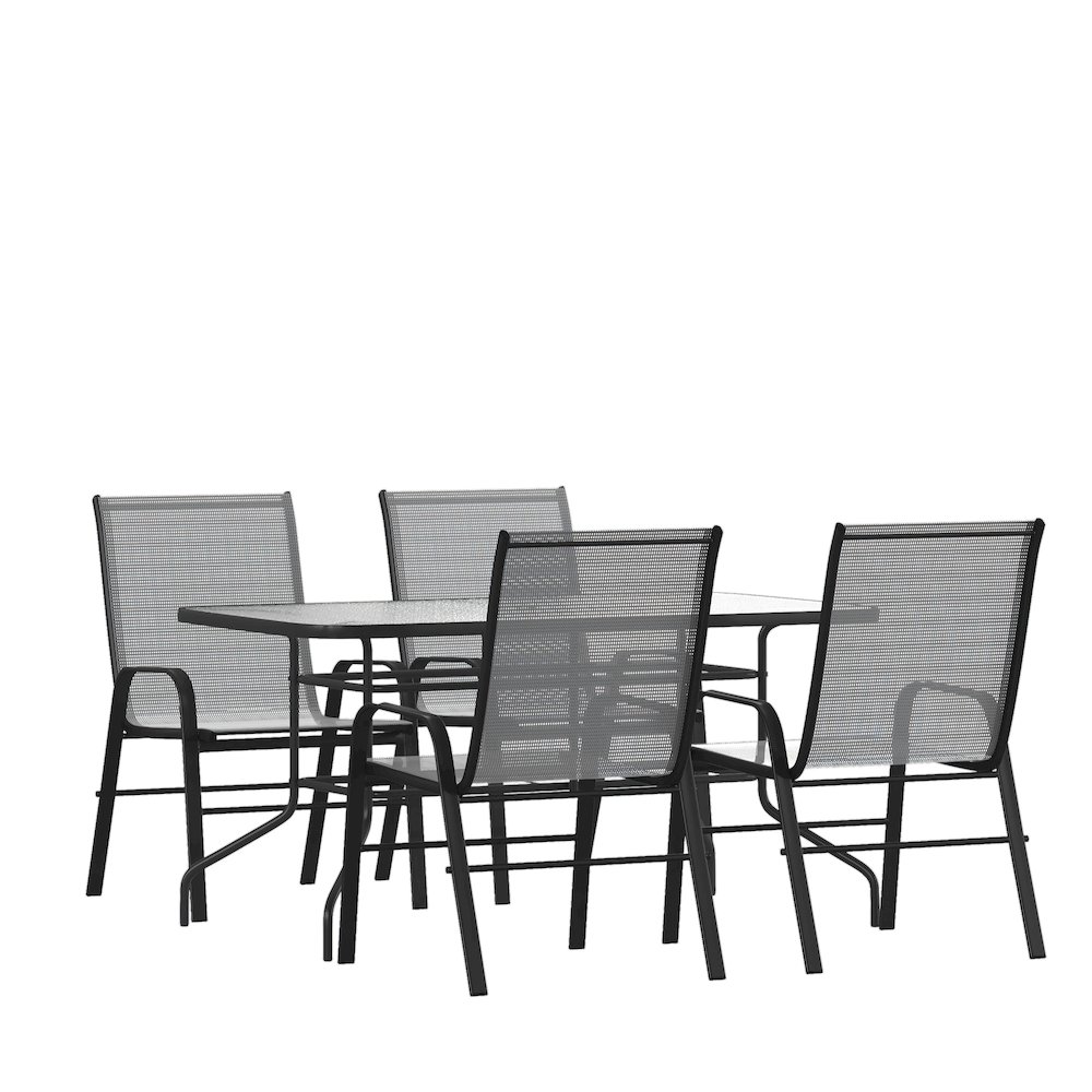 5 Piece Set - 55" Tempered Glass Patio Table, 4 Gray Stack Chairs. Picture 1
