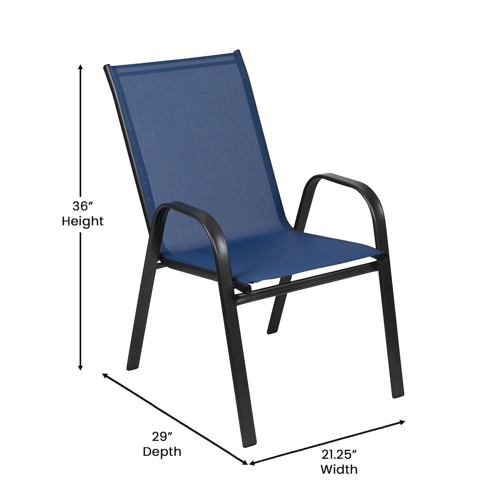 7 Piece Outdoor Patio Dining Set - 55" Patio Table, 6 Navy Stack Chairs. Picture 7