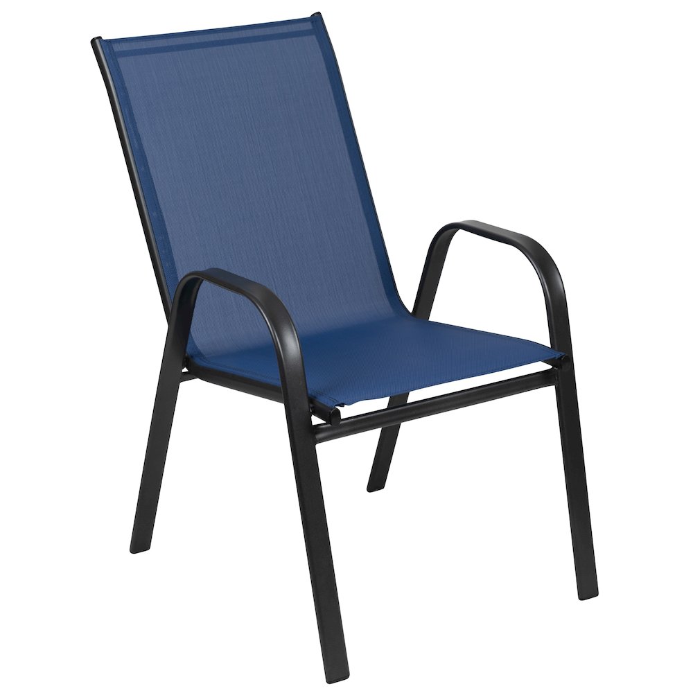 7 Piece Outdoor Patio Dining Set - 55" Patio Table, 6 Navy Stack Chairs. Picture 12