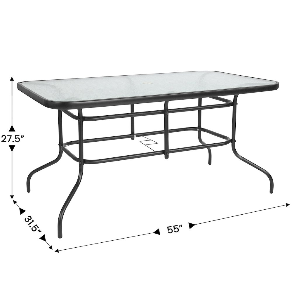 7 Piece Outdoor Patio Dining Set - 55" Patio Table, 6 Red Stack Chairs. Picture 6