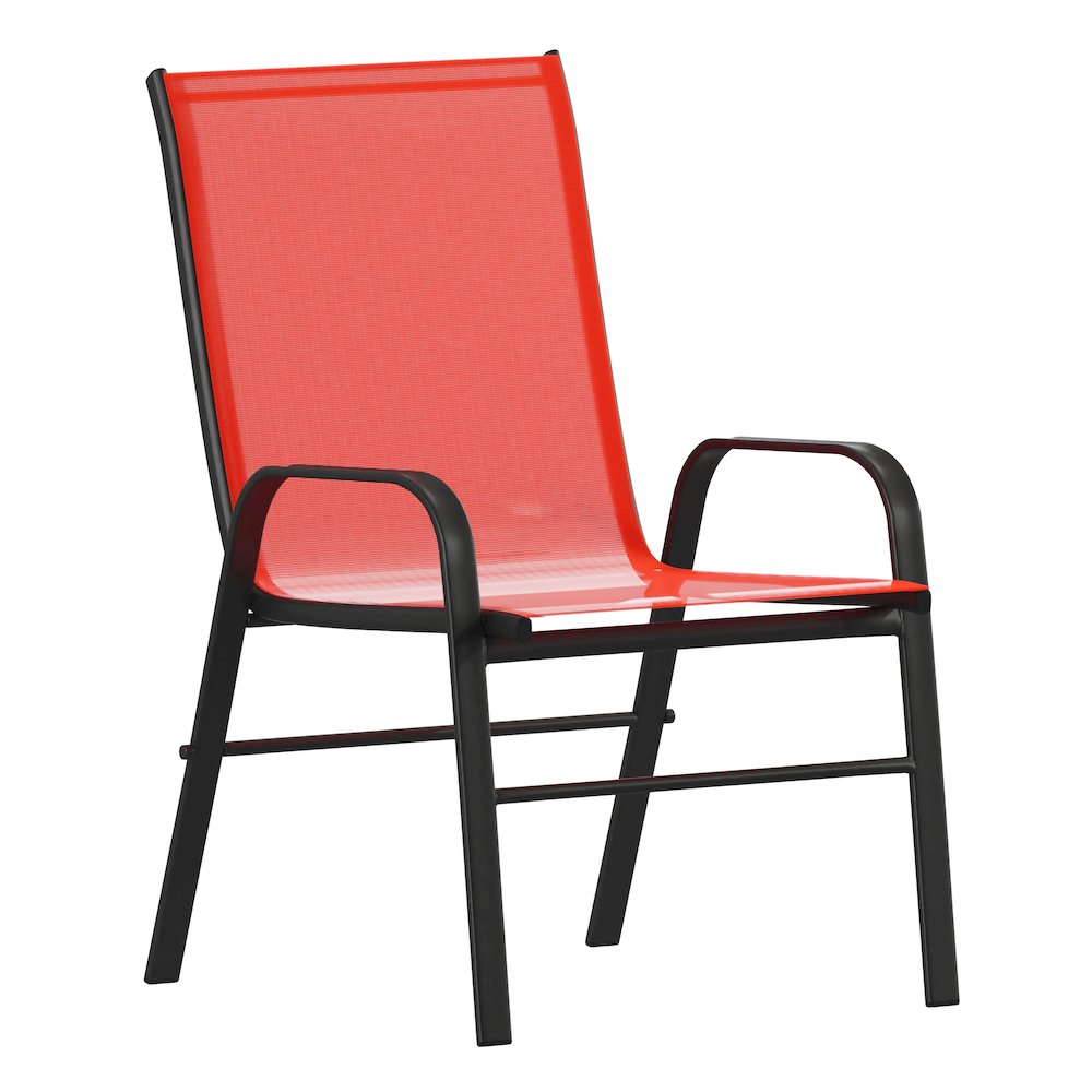 7 Piece Outdoor Patio Dining Set - 55" Patio Table, 6 Red Stack Chairs. Picture 12