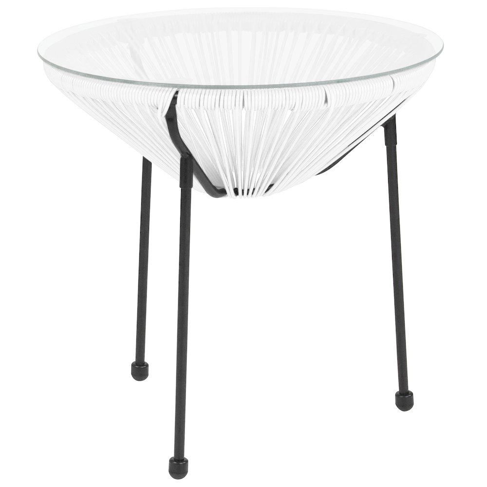 Oval Comfort Take Ten White Rattan Table with Glass Top. Picture 1
