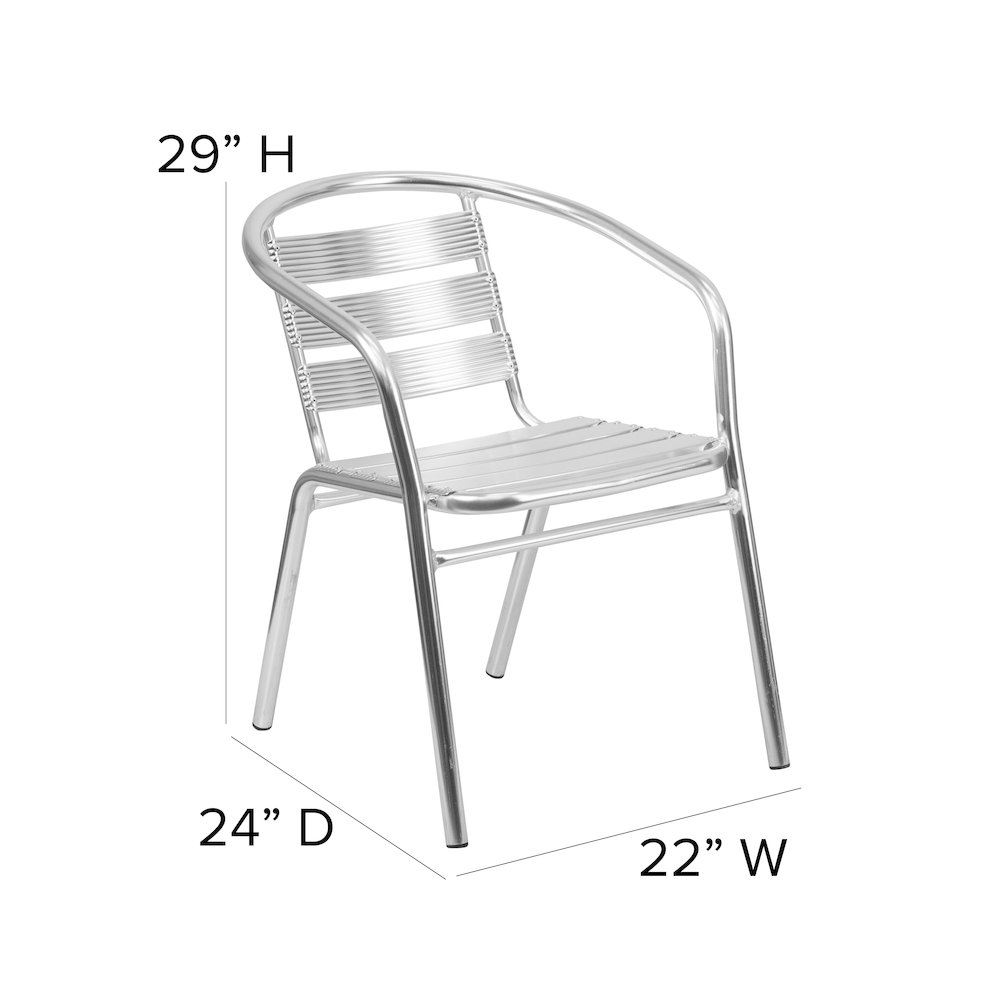 Heavy Duty Aluminum Indoor-Outdoor Restaurant Stack Chair with Triple Slat Back. Picture 6