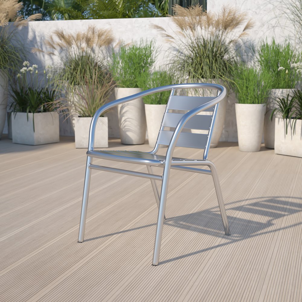 Heavy Duty Commercial Aluminum Indoor-Outdoor Restaurant Stack Chair with Triple Slat Back. Picture 8