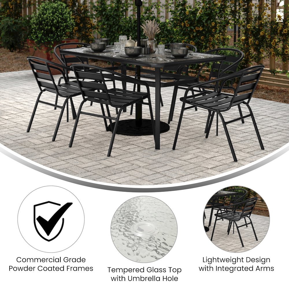 Commercial Grade Outdoor Patio Dining Set With Table and Six Chairs, Black. Picture 4