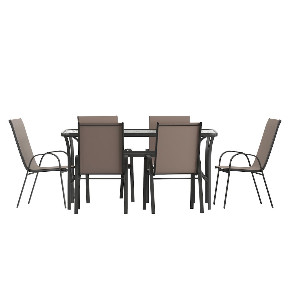 7 Piece Patio Dining Set with Patio Table and 6 Chairs, Brown. Picture 1