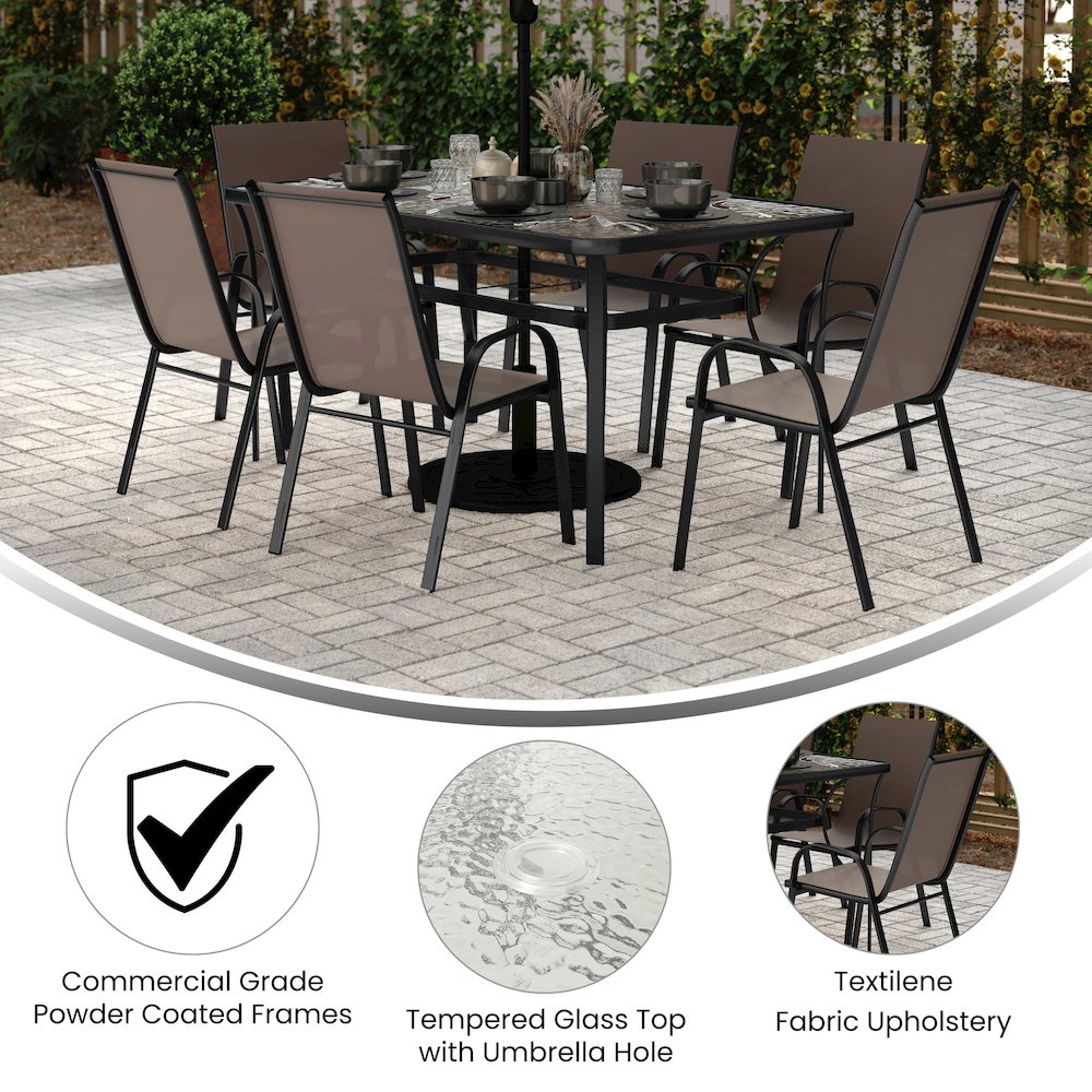 7 Piece Patio Dining Set with Patio Table and 6 Chairs, Brown. Picture 4